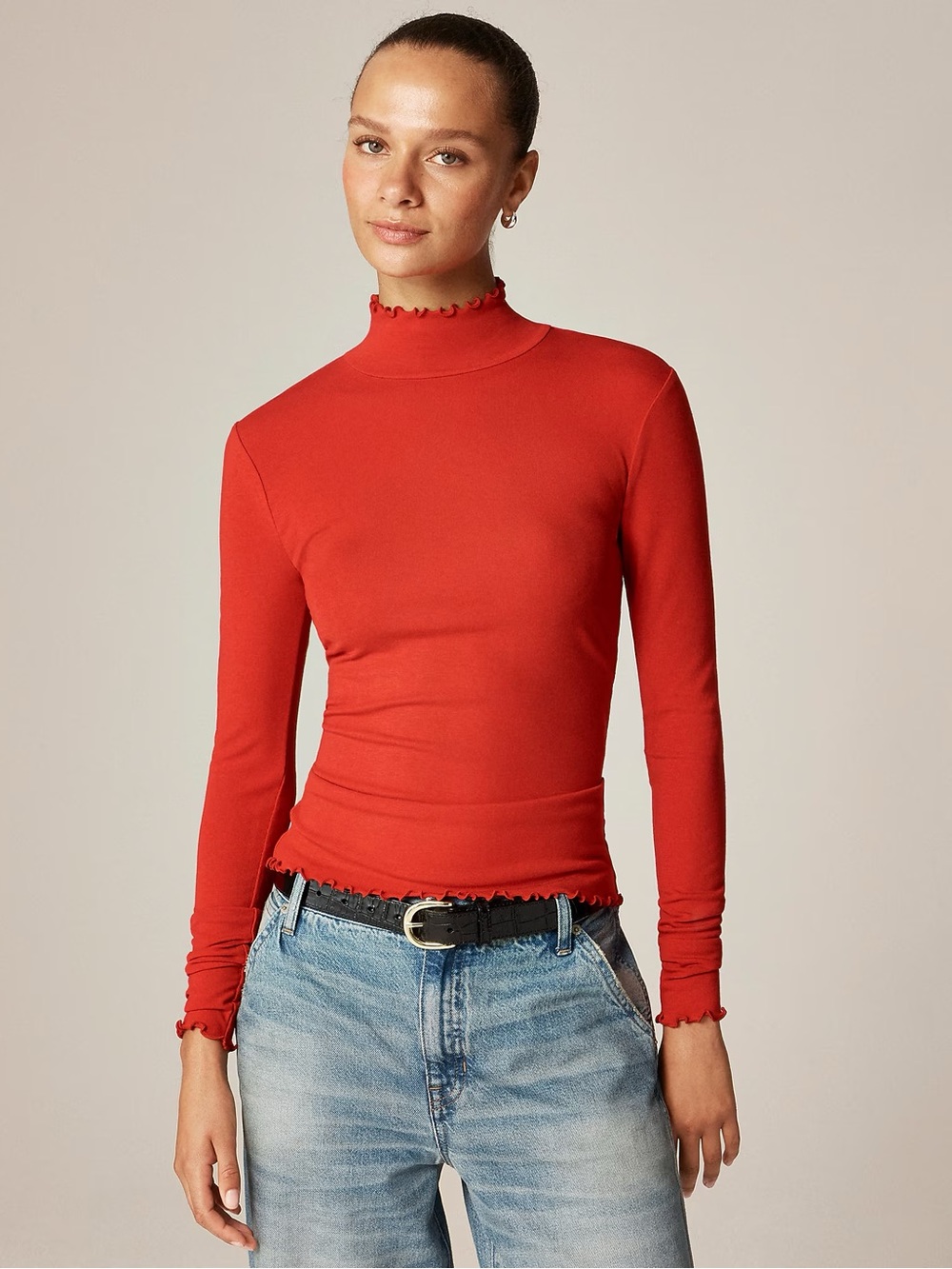 IVORY COLOR J. Crew Refined rib lettuce-trim turtleneck
